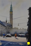 cityscape, landscape, city, copenhagen, denmark, scandinavia, europe, oberst, original watercolor painting